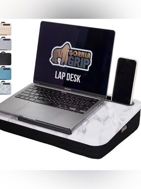 NWT - Gorilla Grip White Marble Compact Portable Lap Desk With Phone Holder